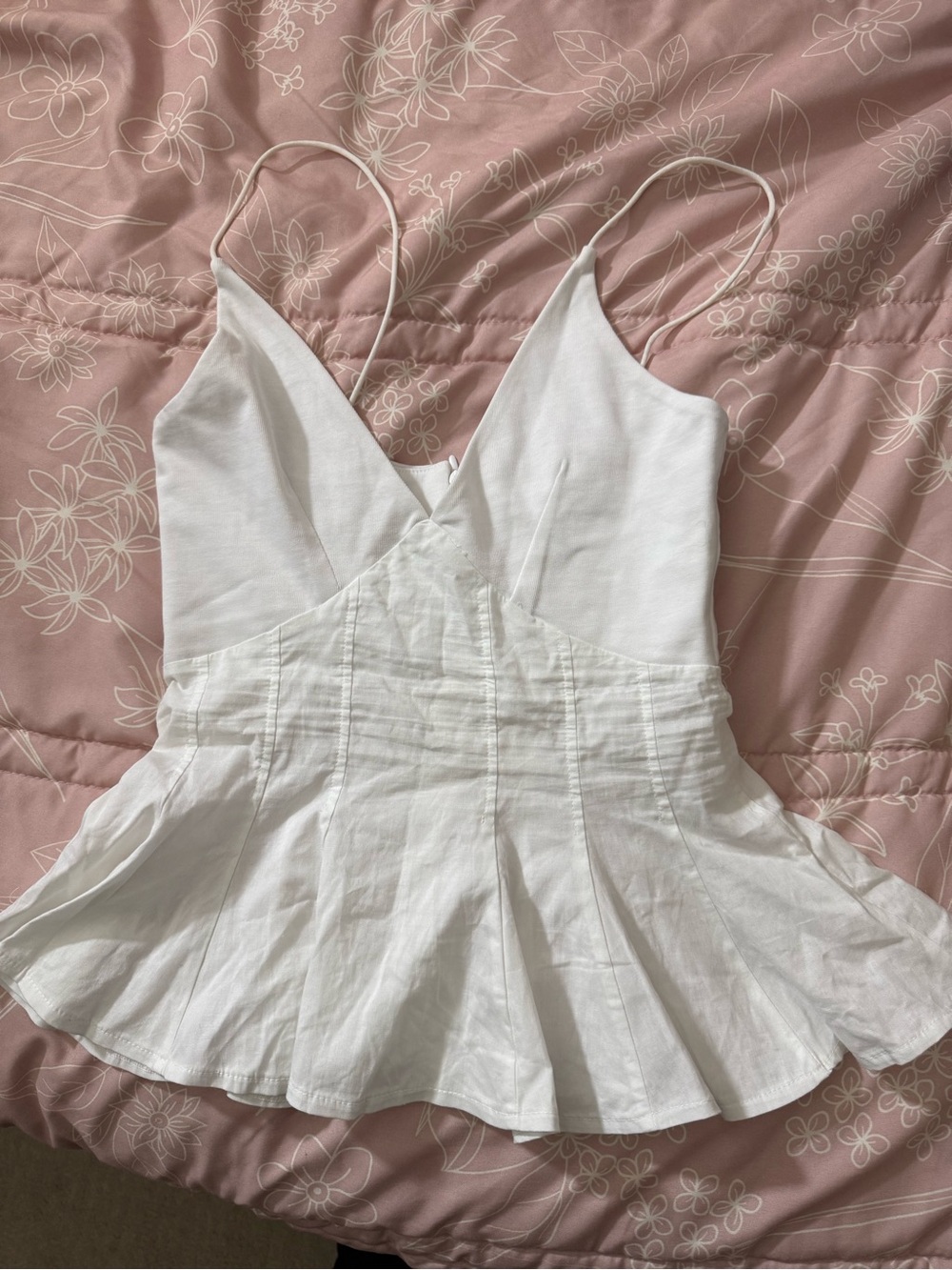 Zara White Spaghetti Strap Peplum Top